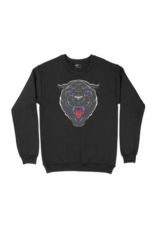 Mavi Gözlü Panter Siyah Sweatshirt