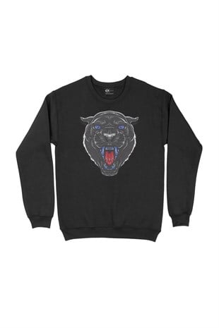 Mavi Gözlü Panter Siyah Sweatshirt