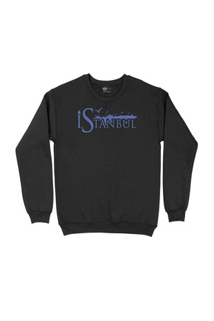 Mavi İstanbul Yazılı Siyah Sweatshirt