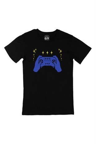 Mavi Joystick Siyah Tişört