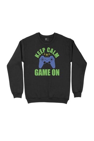 Mavi Keep Calm Game On Siyah Sweatshirt