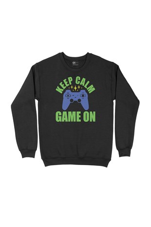 Mavi Keep Calm Game On Siyah Sweatshirt