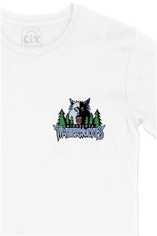 Mavi Minnesota Timberwolves Cep Logo Tasarımlı Beyaz Tişört