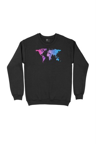 Mavi Mor Dünya Haritası Sweatshirt