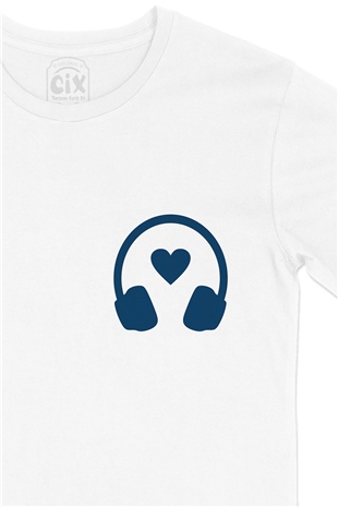 Mavi Müzik Aşkı Cep Logo Tasarımlı Beyaz Tişört