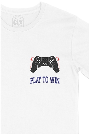 Mavi Play To Win Cep Logo Tasarımlı Beyaz Tişört
