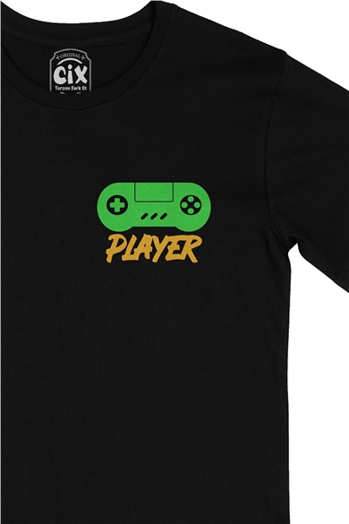 Mavi Player Cep Logo Tasarımlı Siyah Tişört