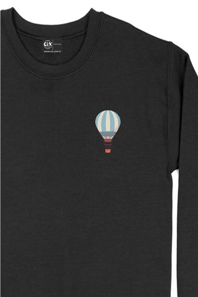 Mavi Uçan Balon Cep Tasarım Baskılı Sweatshirt