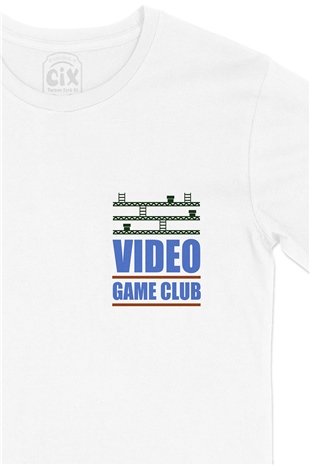 Mavi Video Game Club Cep Logo Tasarımlı Beyaz Tişört