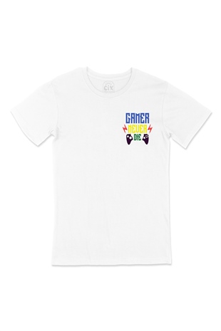 Mavii Gamer Never Die Cep Logo Tasarımlı Beyaz Tişört