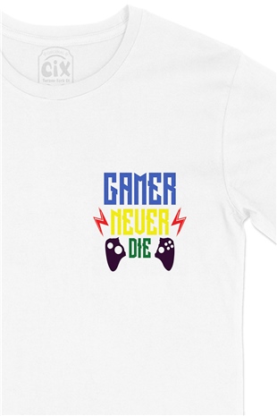 Mavii Gamer Never Die Cep Logo Tasarımlı Beyaz Tişört