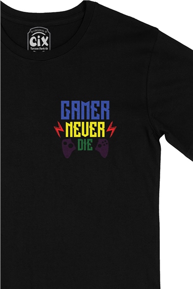 Mavii Gamer Never Die Cep Logo Tasarımlı Siyah Tişört
