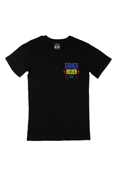 Mavii Gamer Never Die Cep Logo Tasarımlı Siyah Tişört