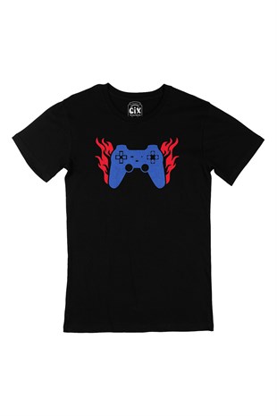 Mavili Joystick Siyah Tişört