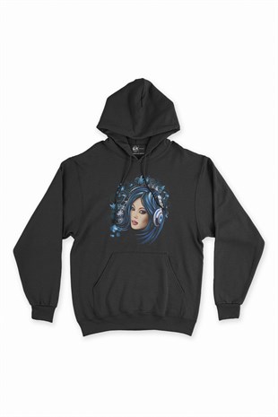 Mavili Kız Siyah Kapşonlu Sweatshirt Hoodie