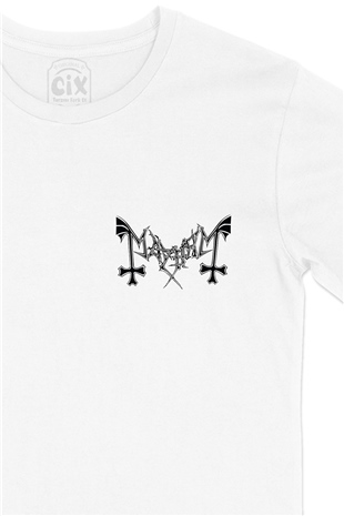 Mayhem Cep Logo Tasarımlı Beyaz Tişört