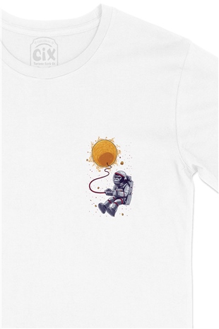 Maymun Astronot Cep Logo Tasarımlı Beyaz Tişört