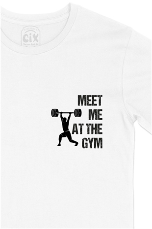 Meet Me At The Gym Cep Logo Tasarımlı Beyaz Tişört