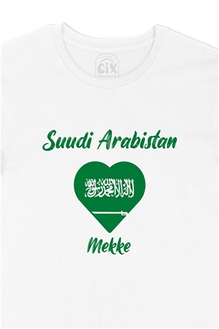 Mekke Suudi Arabistan Bayraklı Kalpli Tişört