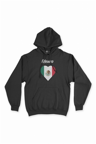 Meksika Bayraklı Kalpli Siyah Sweatshirt Hoodie