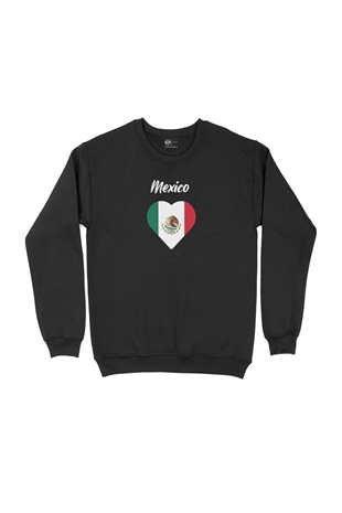 Meksika Bayraklı Kalpli Siyah Sweatshirt