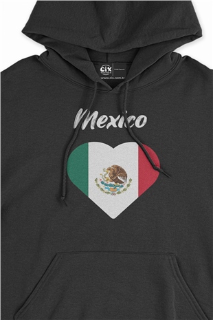 Meksika Bayraklı Kalpli Siyah Sweatshirt Hoodie