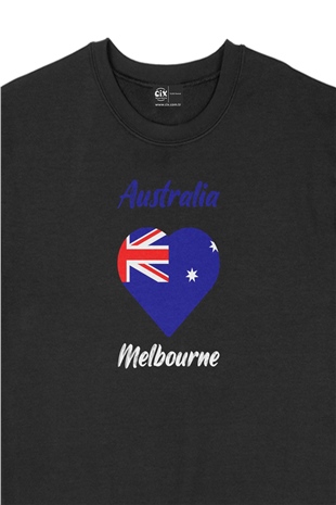 Melbourne Avusturalya Bayraklı Kalpli Siyah Sweatshirt