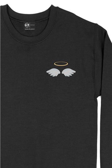 Melek Kanatlı Halka Cep Tasarım Baskılı Sweatshirt
