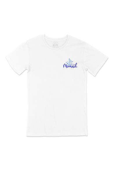 Mermaid Cep Tasarım Baskılı Beyaz Tişört