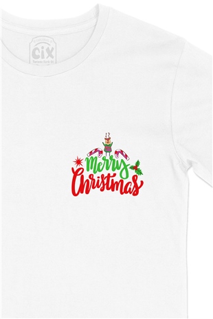 Merry Christmas Cep Logo Tasarımlı Beyaz Tişört