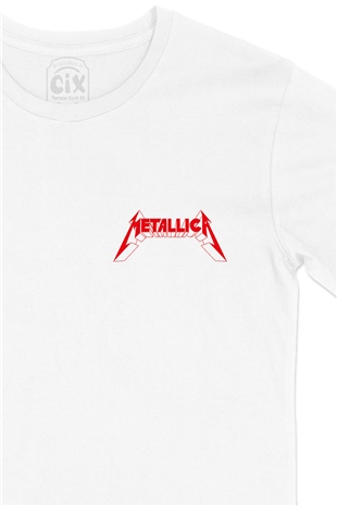 Metallica 3D Cep Logo Tasarımlı Beyaz Tişört