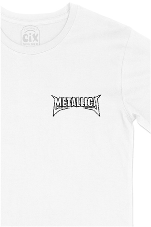 Metallica  Cep Logo Tasarımlı Beyaz Tişört