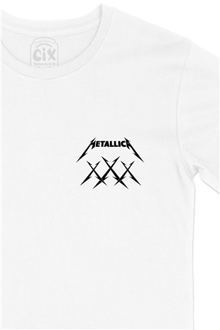 Metallica Yıldızlı Cep Logo Tasarımlı Beyaz Tişört