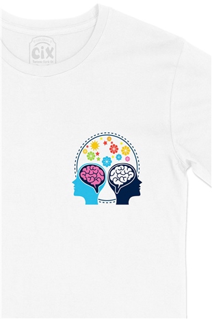 Mindful Düşünce Cep Logo Tasarımlı Beyaz Tişört