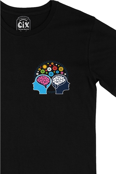 Mindful Düşünce Cep Logo Tasarımlı Siyah Tişört