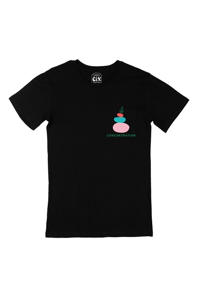 Mindfulness Concentration Cep Logo Tasarımlı Siyah Tişört