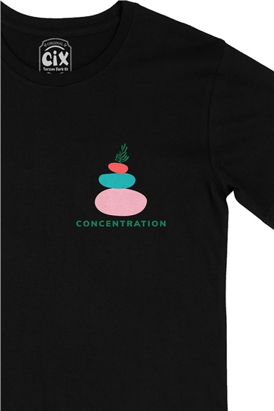 Mindfulness Concentration Cep Logo Tasarımlı Siyah Tişört