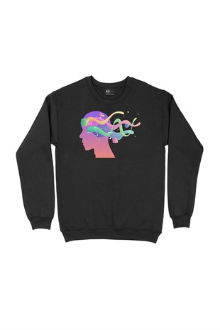 Mindfulness Renkli Düşünceler Siyah Sweatshirt