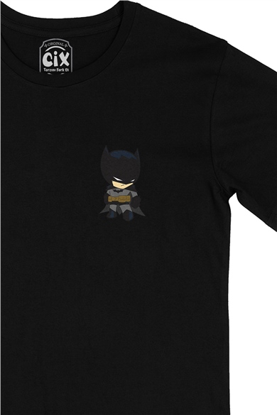 Mini Batman Cep Logo Tasarımlı Siyah Tişört