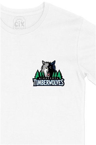 Minnesota Timberwolves Cep Logo Tasarımlı Beyaz Tişört