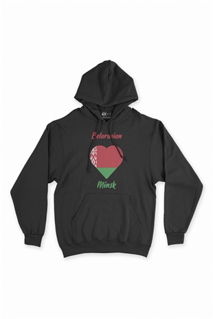 Minsk Belarus Bayraklı Kalpli Siyah Sweatshirt Hoodie