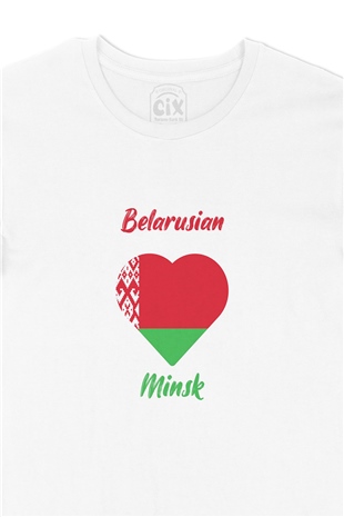 Minsk Belarus Bayraklı Kalpli Tişört
