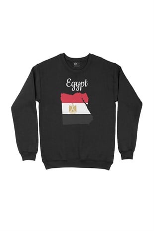Mısır Haritalı ve Bayraklı Siyah Sweatshirt