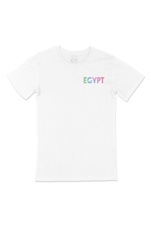 Mısır Renkli Egypt Cep Logo Tasarımlı Beyaz Tişört