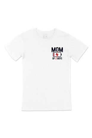 Mom Of 2 Boys Erkek Annesi Cep Logo Tasarımlı Beyaz Tişört