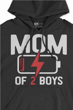 Mom Of 2 Boys Erkek Annesi Siyah Sweatshirt Hoodie
