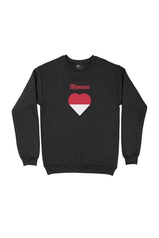 Monako Bayraklı Kalpli Siyah Sweatshirt