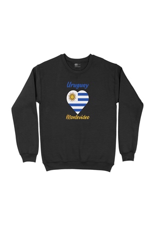 Montevideo Uruguay Bayraklı Kalpli Siyah Sweatshirt