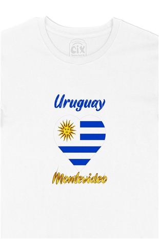 Montevideo Uruguay Bayraklı Kalpli Tişört