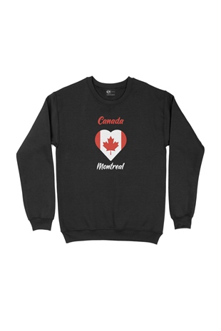Montreal Canada Bayraklı Kalpli Siyah Sweatshirt
